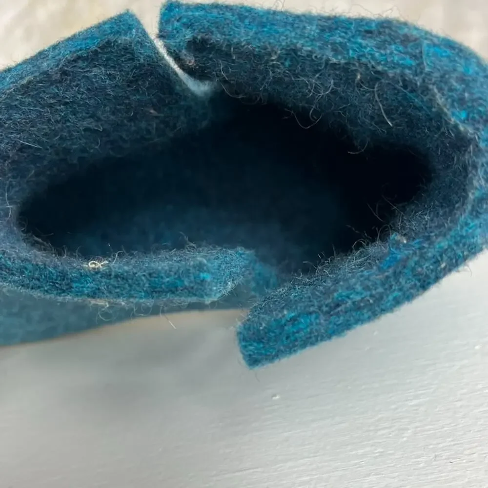 Glerups Womens Booties Slippers Wool Upper Size 11 Petrol Blue Suede Sole